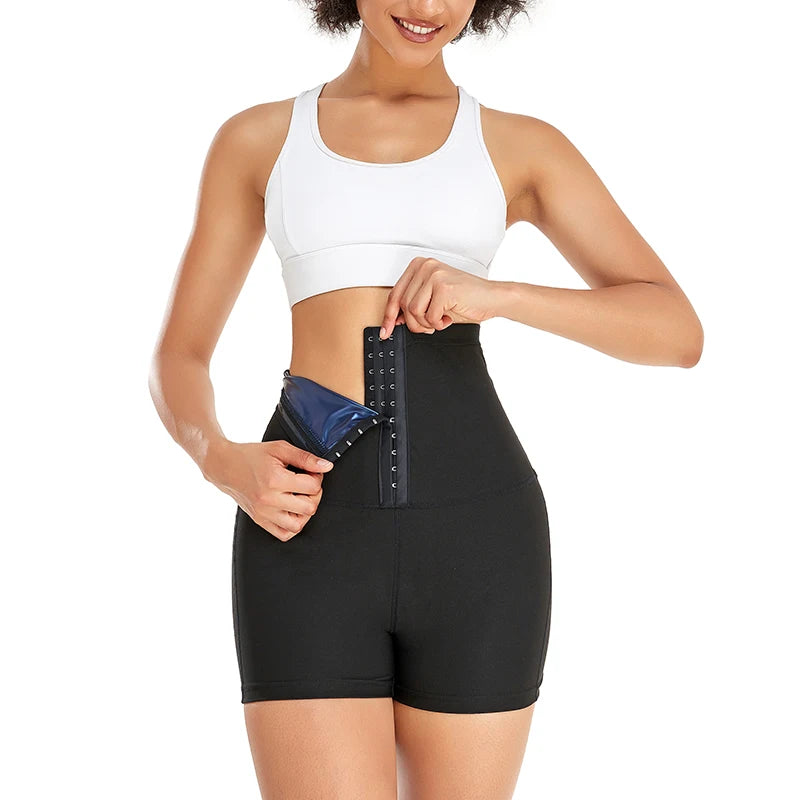 Vaslanda Sauna Sweat Shorts for Women – High Waist Tummy Control Compression Shaper
