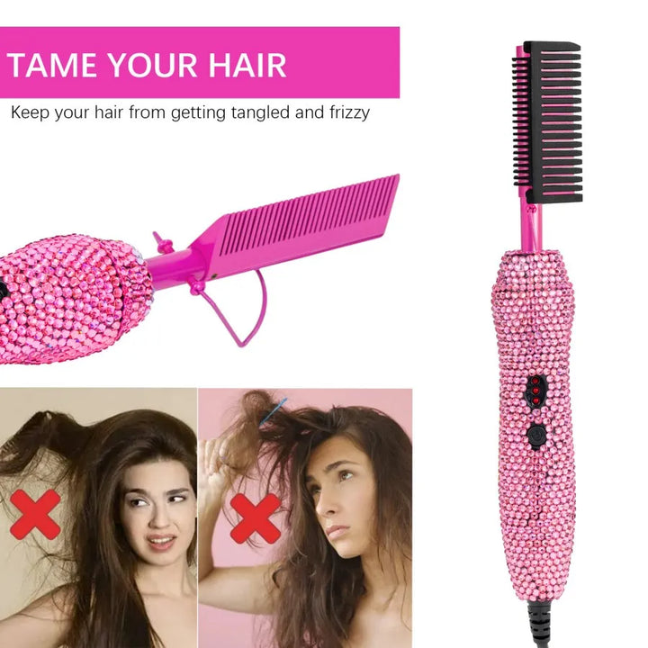HeatSculpt Pro Electric Hot Comb – 2-in-1 Straightening & Curling Brush