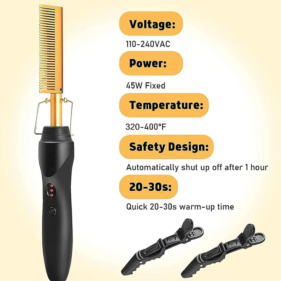 GOIPLE Pro Heat Press Comb – High-Temp Straightening Brush for Wigs & Edges