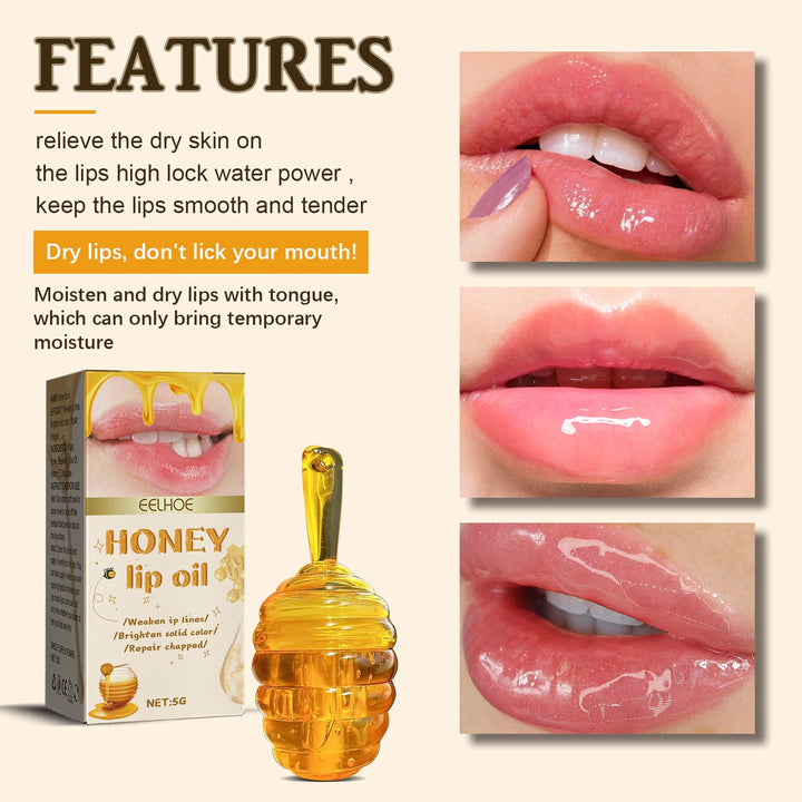 Honey Lip Oil – Long-Lasting Moisturizing Lip Balm with Beeswax & Olive Oil – Transparent Lip Care for Smooth, Plump Lips (5g)