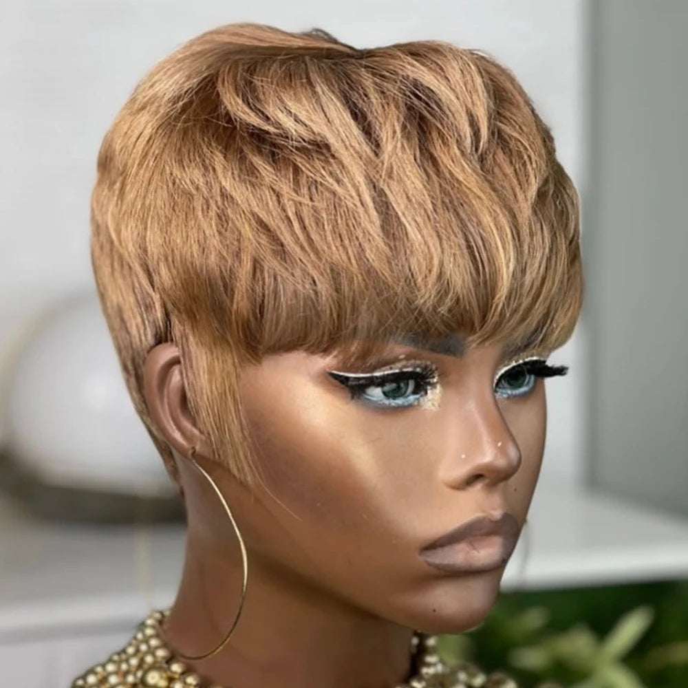 EmpowerEase Chocolate Brown Pixie Cut Wig – 100% Brazilian Remy Human Hair
