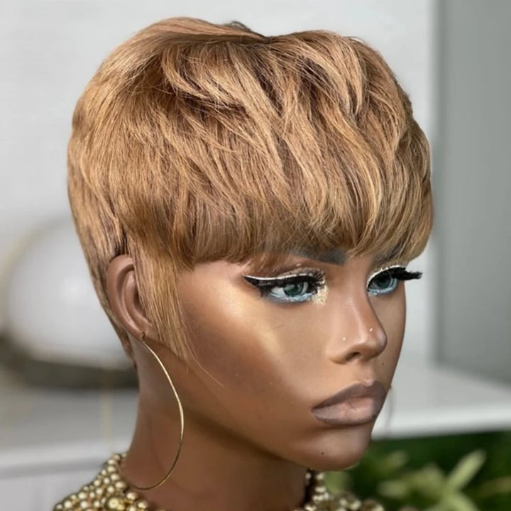 EmpowerEase Chocolate Brown Pixie Cut Wig – 100% Brazilian Remy Human Hair