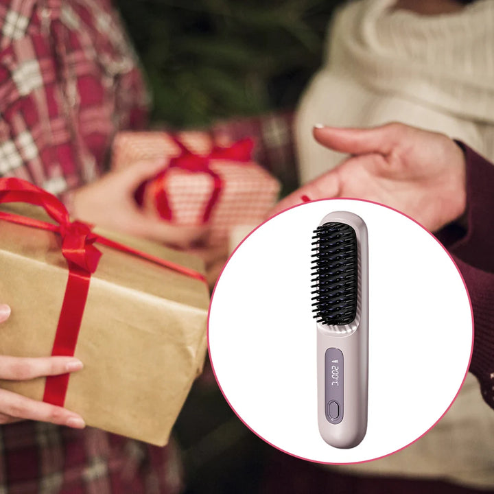FreedomFlow Cordless Heat Brush – Rechargeable 3-Temp Straightening Comb