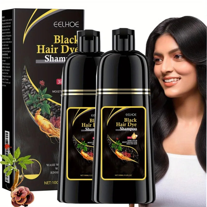 Eelhoe 3-in-1 Black Hair Coloring Shampoo – 2pcs Natural Herbal Polygonum Shampoo for Gray Coverage & Scalp Care (100ml Each)
