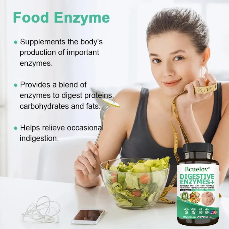 Bcuelov Probiotics + Prebiotics & Digestive Enzymes – Gut Health, Gas Relief & Nutrient Absorption (120 Capsules)