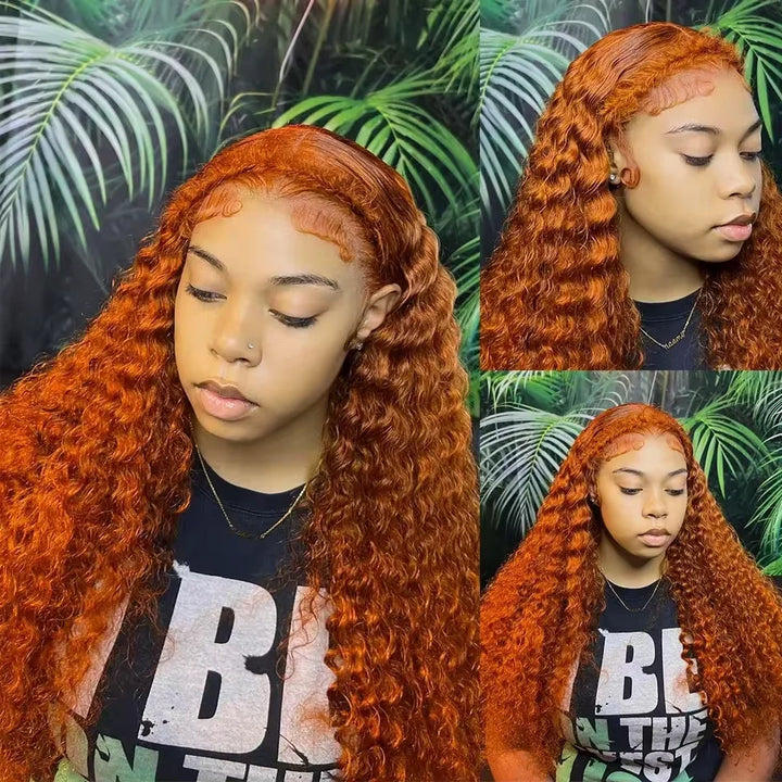 Ginger Orange Curly HD Lace Wig – 26” Voluminous Human Hair