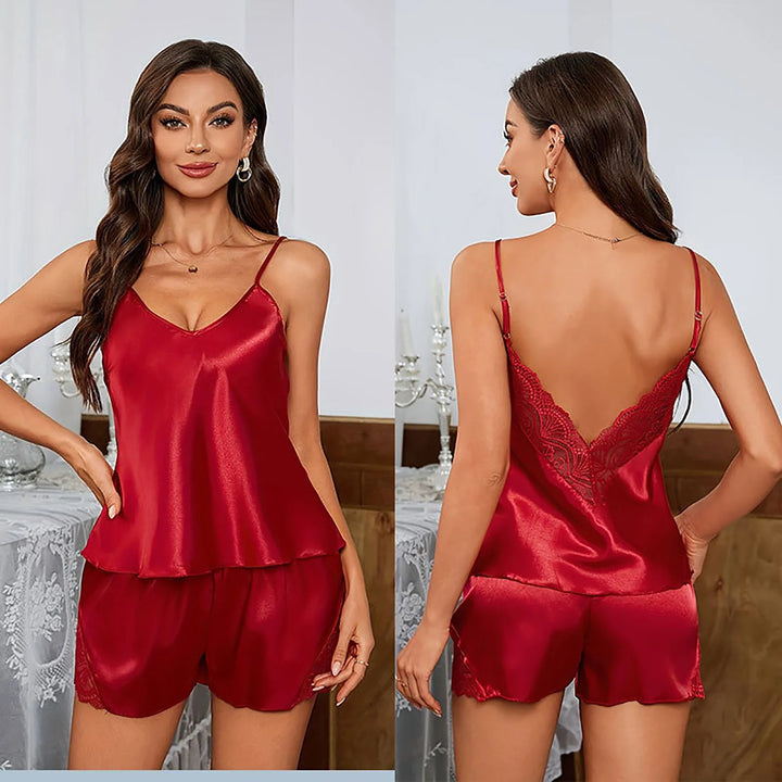 Women Satin Lingerie Nightgown Sexy V Neck Elegant Stain Suspender Slips Sleepwear Pajama Dress Ladies Lingeries Sexy Hot