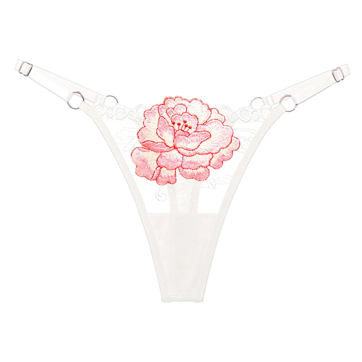 Embroidered Floral Lace Thong – Sexy Low-Waist Cutout Panties for Women