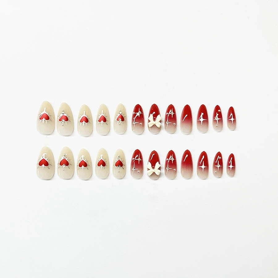 Pink Almond Butterfly Ballet False Nails – 24pcs French Design Press-On Set
