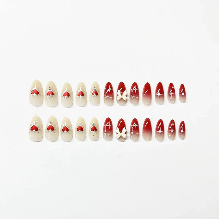 Pink Almond Butterfly Ballet False Nails – 24pcs French Design Press-On Set