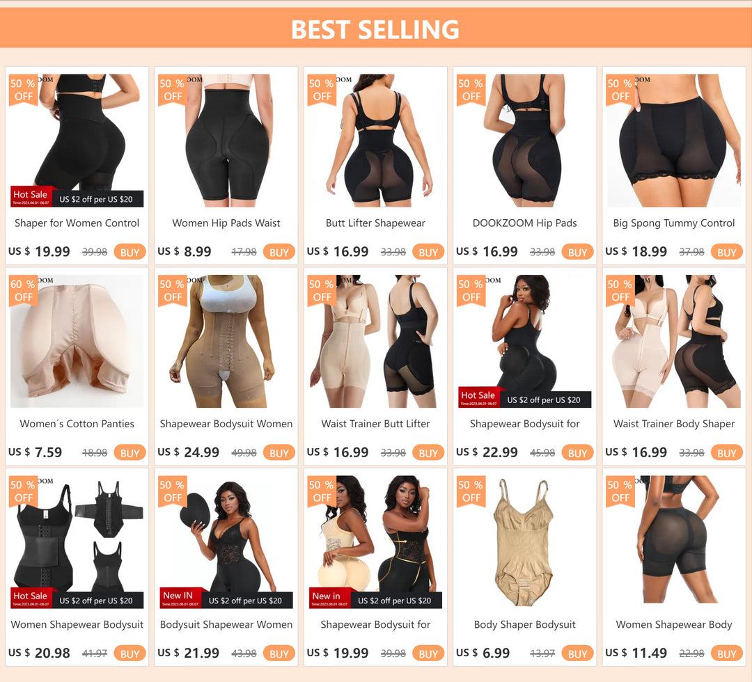 Women's Body Shaper with Hip Pads & Tummy Control