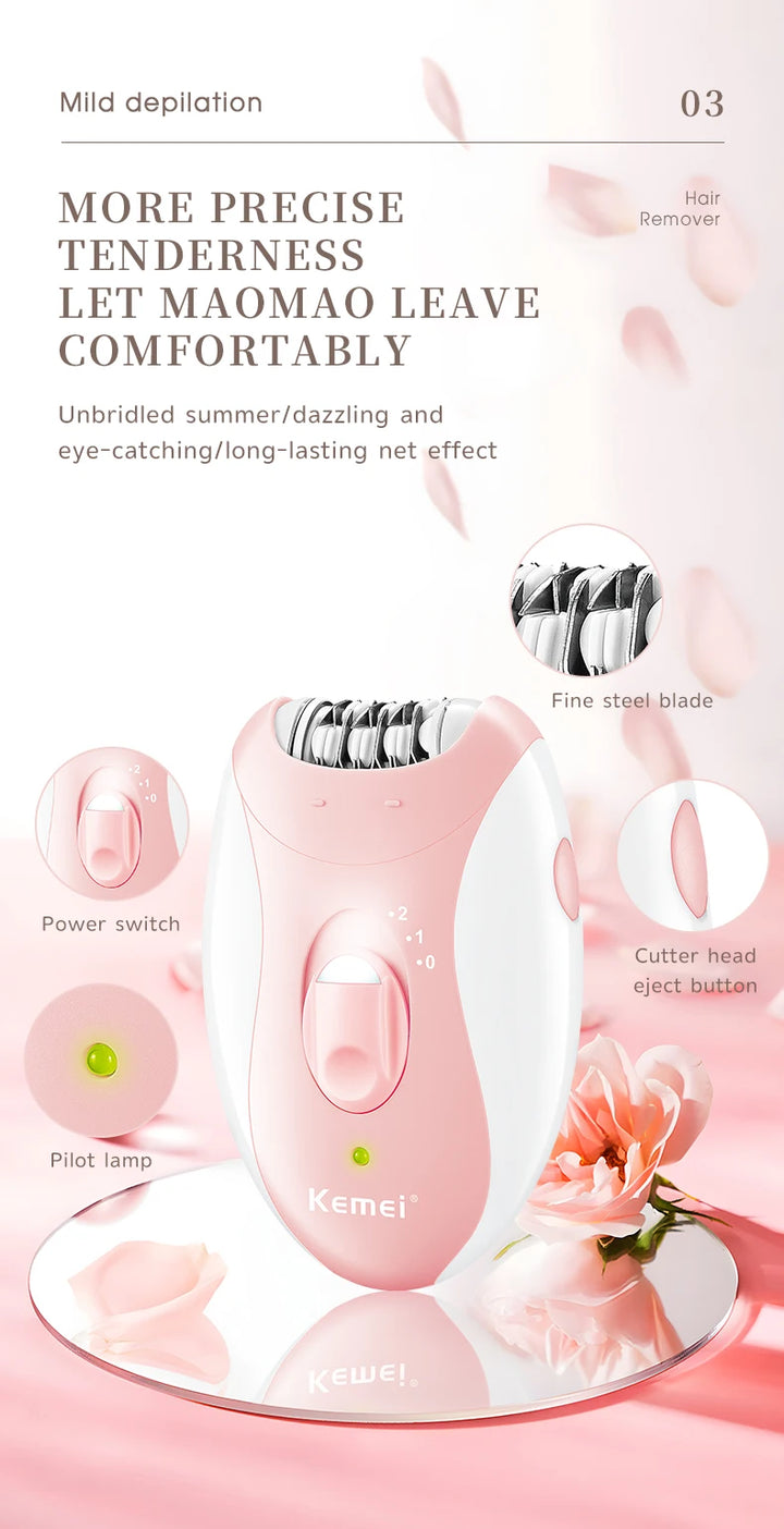 Kemei Women’s Electric Epilator – Rechargeable Hair Removal for Face, Body, Bikini, Legs & Underarms