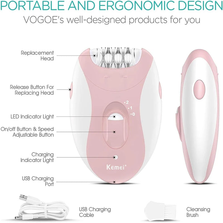 Kemei Women’s Electric Epilator – Rechargeable Hair Removal for Face, Body, Bikini, Legs & Underarms
