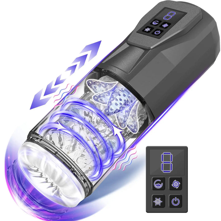 SENSIVO 360° Rotation Male Masturbation Cup – 7 Thrusting, Vibrating, Rotating & Licking Modes, 3D Textured Pocket Pussy Stroker, Rechargeable & Waterproof