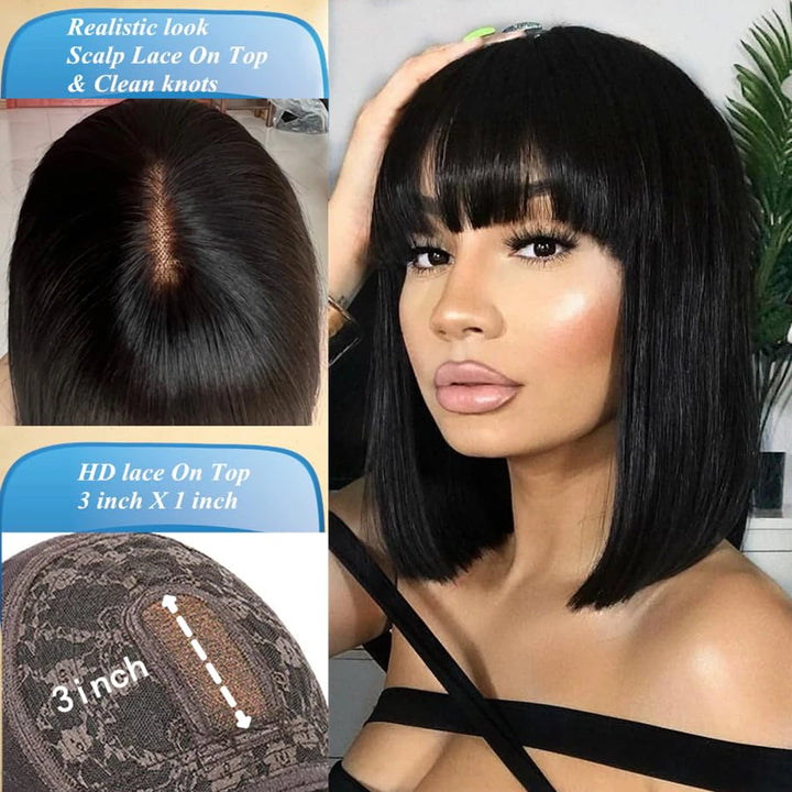 Empower Bangs Bob – Bone Straight Remy Human Hair Wig with Middle Part
