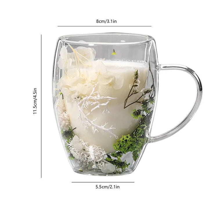 BlossomGlow Double Wall Glass Mug – 350ml Insulated Elegance