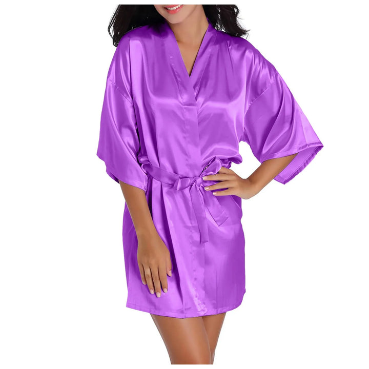 Women Silk Satin Bathrobe Solid Kimono Robe Fashion Bath Robes Sleepwear Wedding Bride Bridesmaid Kimono Robe Ladies Pajamas