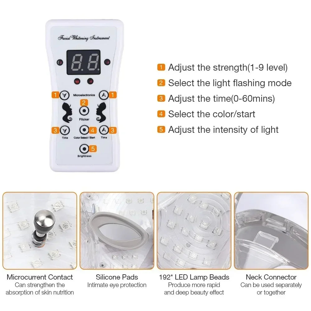 7-Color LED Light Therapy Mask with Neck Treatment – Skin Rejuvenation, Anti-Aging, Acne Therapy & Whitening Device