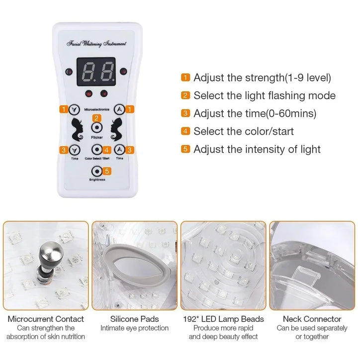 7-Color LED Light Therapy Mask with Neck Treatment – Skin Rejuvenation, Anti-Aging, Acne Therapy & Whitening Device