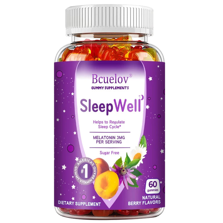 Bcuelov Sleep Gummies – Melatonin, Passionflower, Chamomile & Lemon Extract – Fight Insomnia, Relieve Stress, Support Immunity (60 Gummies)