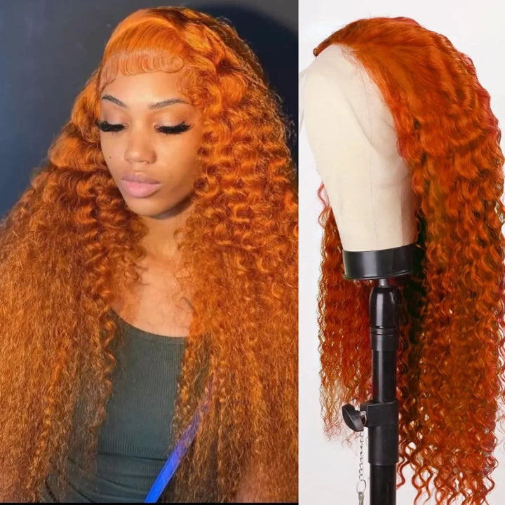 Ginger Orange Curly HD Lace Wig – 26” Voluminous Human Hair