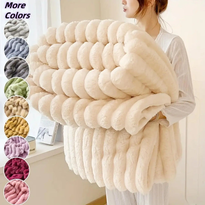 Luxurious Faux Rabbit Fur Throw Blanket - Soft, Warm & Cozy for Couch, Bed, Office, and Travel - Versatile All-Season Gift,
