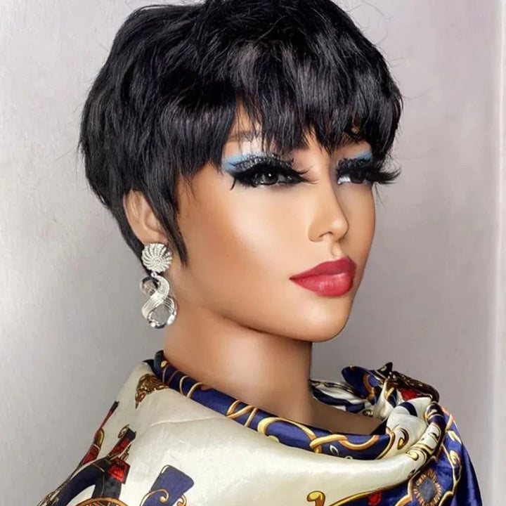 Luxe Confidence Pixie Wig – Short Brazilian Remy Hair with Bangs