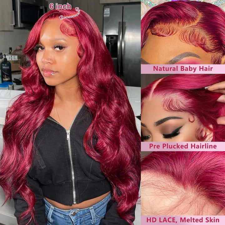 Crimson Allure Body Wave Wig – 99J Burgundy HD Lace, 100% Human Hair