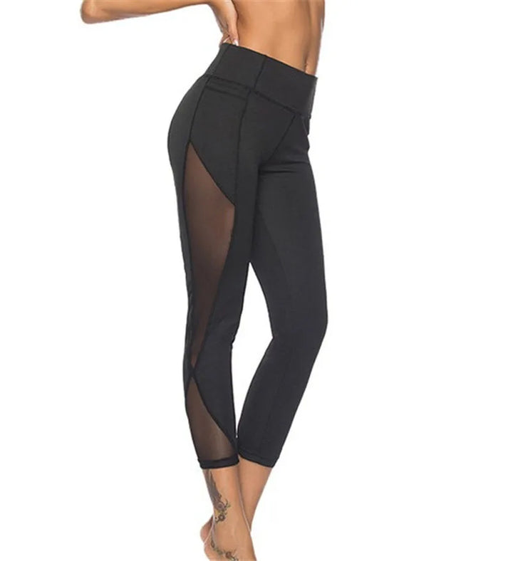 Sexy Mesh Lace Yoga Leggings – High-Waist Hollow-Out Sportswear for Women