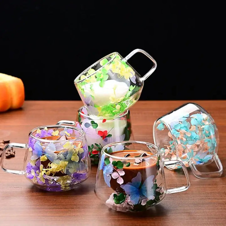 Ethereal Bloom Double-Walled Glass Mug (200ml)