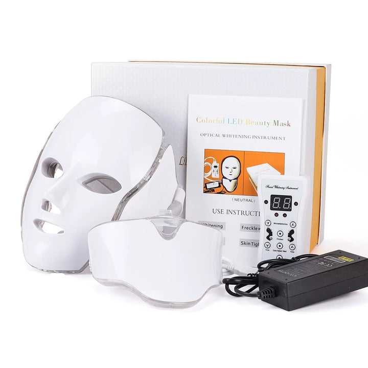 7-Color LED Light Therapy Mask with Neck Treatment – Skin Rejuvenation, Anti-Aging, Acne Therapy & Whitening Device
