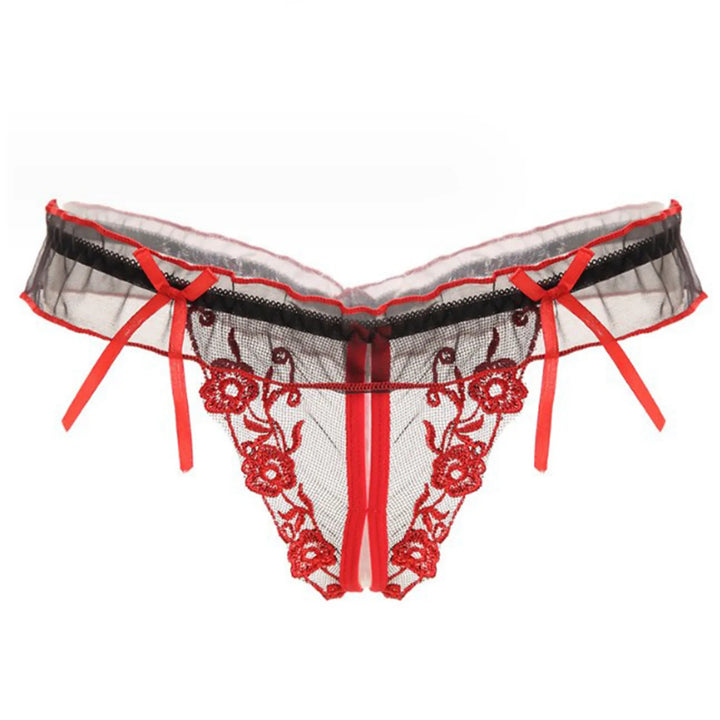 ZOMAXIUJEE Sexy Open Crotch Lace Thong – Embroidered Bow Panties for Women