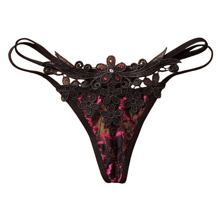 Floral Embroidered Lace G-String – Strappy Low-Waist Hipster Thong for Women