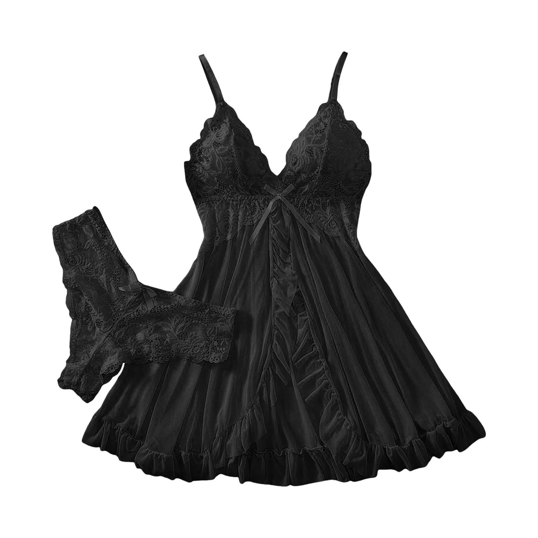 Fashion Sexy Lace Chiffon Mesh Nightdress Lingerie Set – Backless, Breathable & Elegant