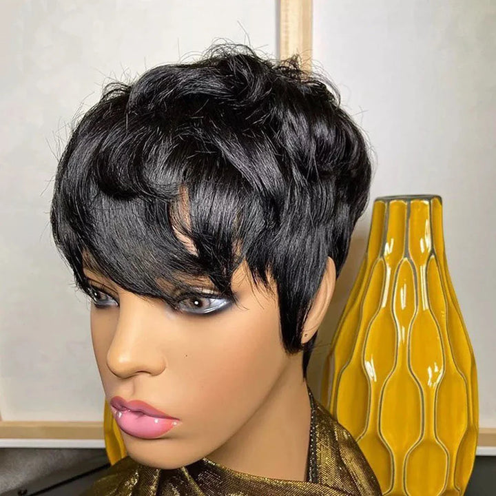 Chic Pixie Cut Wig – 100% Human Hair with Soft Bangs