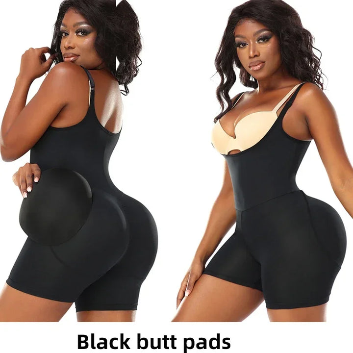 Butt-Lifting Shapewear Bodysuit with Pads – Open Crotch & Adjustable Straps