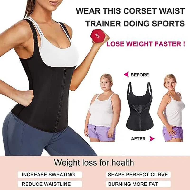 Women's Sauna Waist Trainer Vest – Black Neoprene Shaper