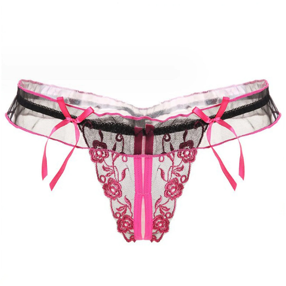 ZOMAXIUJEE Sexy Open Crotch Lace Thong – Embroidered Bow Panties for Women