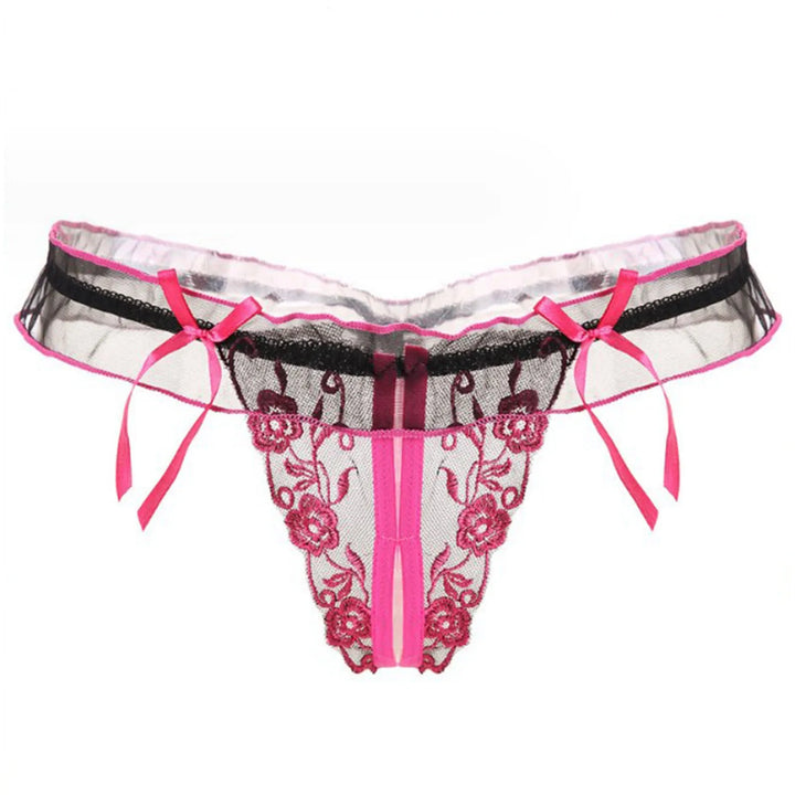 ZOMAXIUJEE Sexy Open Crotch Lace Thong – Embroidered Bow Panties for Women