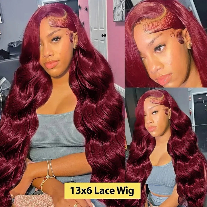 Crimson Allure Body Wave Wig – 99J Burgundy HD Lace, 100% Human Hair