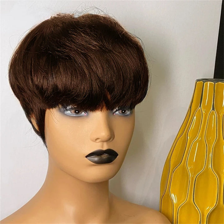Sculpted Grace Pixie – 6” Straight Human Hair Wig in Black, Burgundy, or Brown