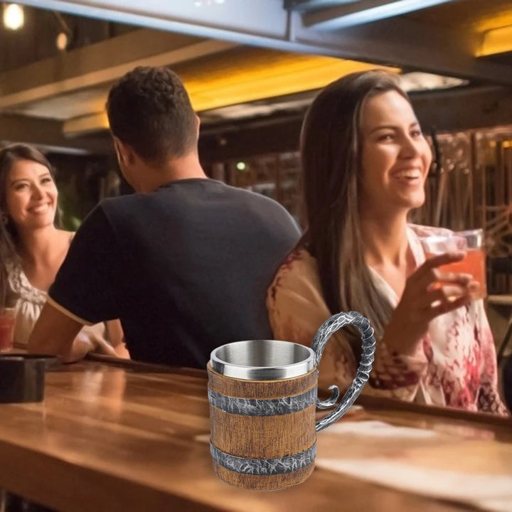 BarrelMuse™ Retro Wood-Style Insulated Mug – Stainless Steel Interior (Single Cup)