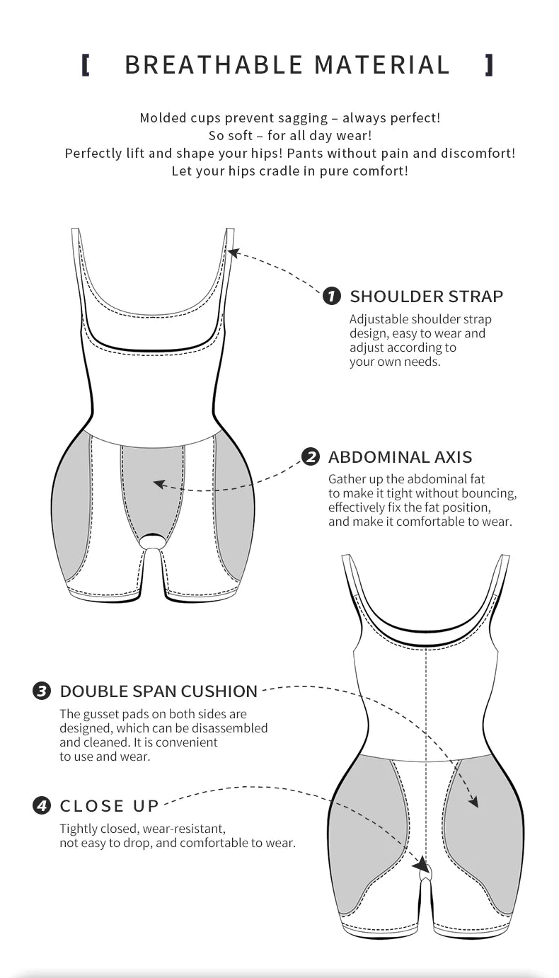 Butt-Lifting Shapewear Bodysuit with Pads – Open Crotch & Adjustable Straps