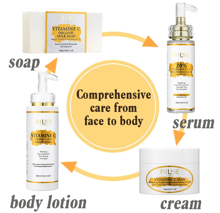 AILKE Vitamin C & E Organic Skin Care Kit – 4-in-1 Brightening Body Set