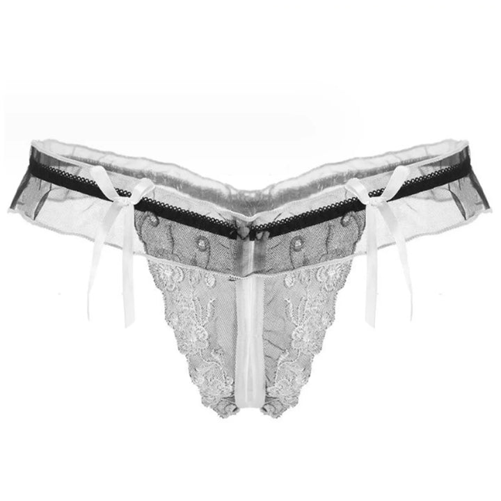 ZOMAXIUJEE Sexy Open Crotch Lace Thong – Embroidered Bow Panties for Women
