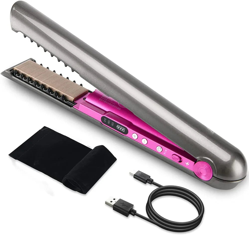 UKLISS Cordless Mini Hair Straightener & Curler – USB Rechargeable 2-in-1 Flat Iron for Travel & On-the-Go Styling