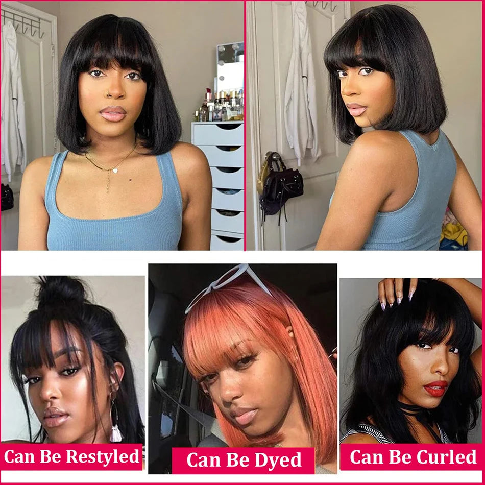 Empower Bangs Bob – Bone Straight Remy Human Hair Wig with Middle Part