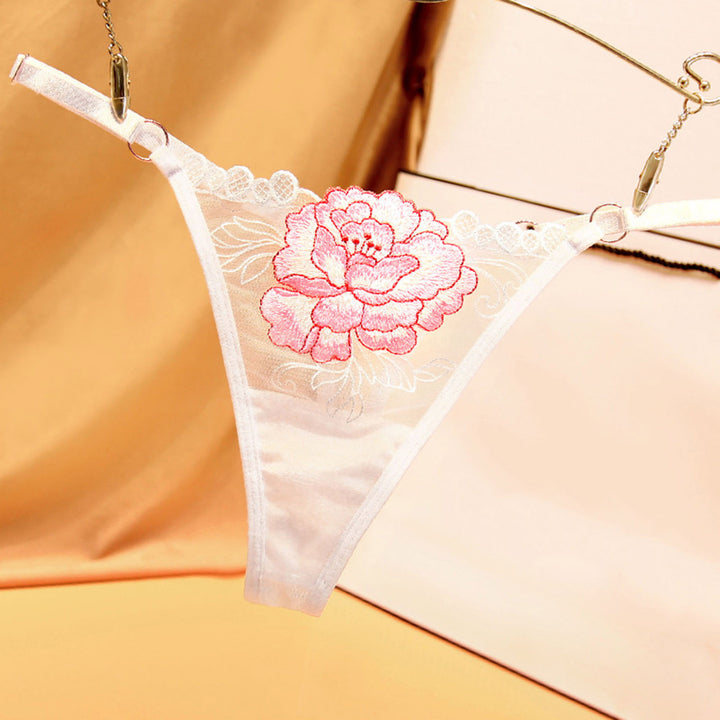 Embroidered Floral Lace Thong – Sexy Low-Waist Cutout Panties for Women