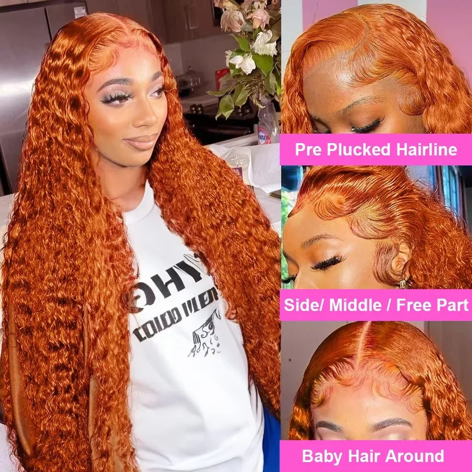 Ginger Orange Curly HD Lace Wig – 26” Voluminous Human Hair