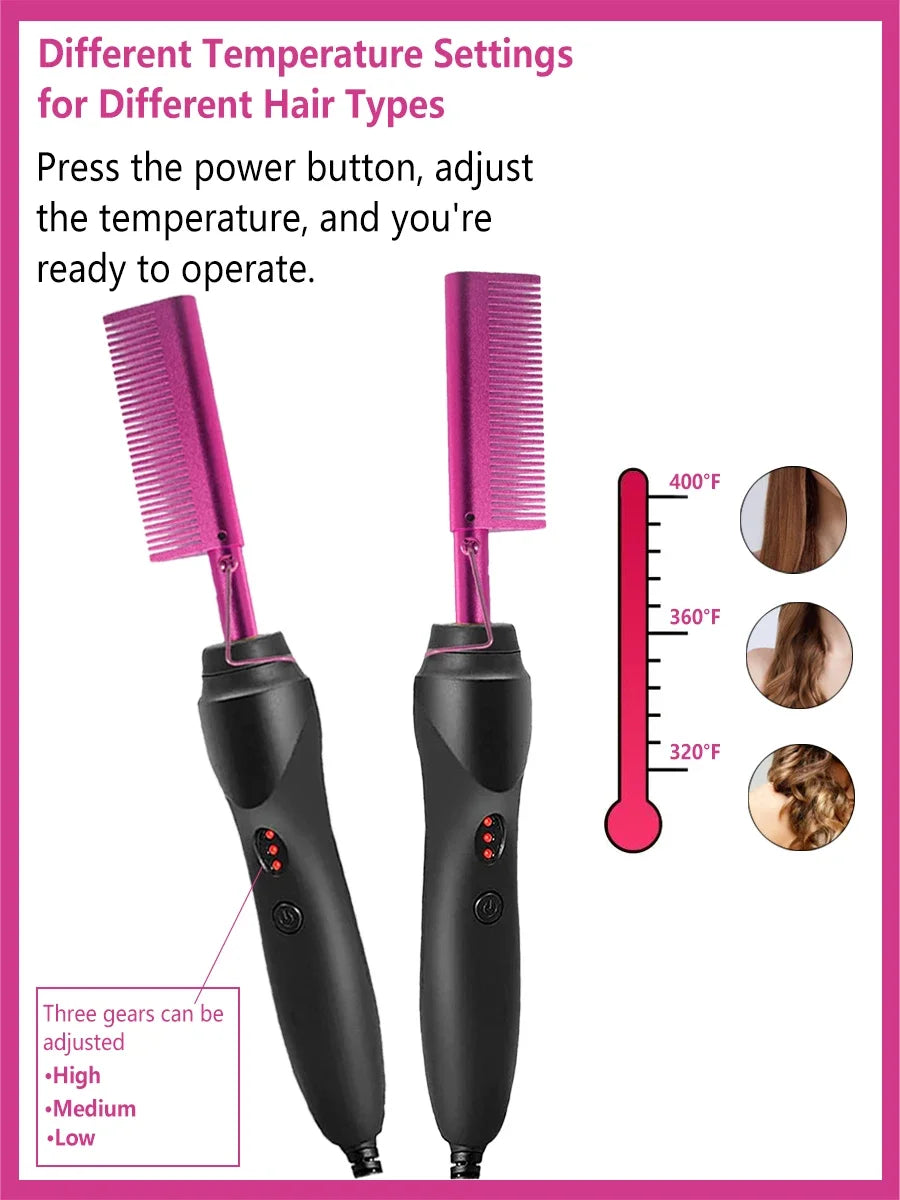 PowerSleek Hot Comb & Styling Set – Electric Straightening Comb + Wax Stick